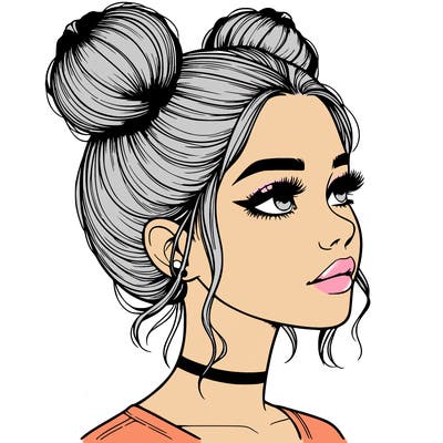 realistic girl with buns on the top of her head