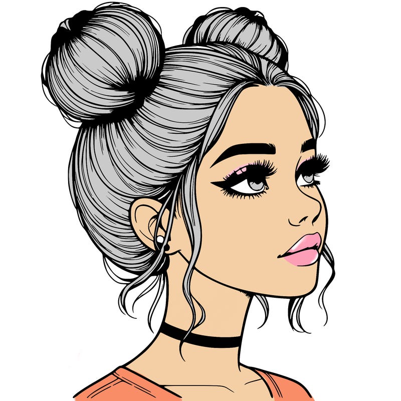 realistic girl with buns on the top of her head