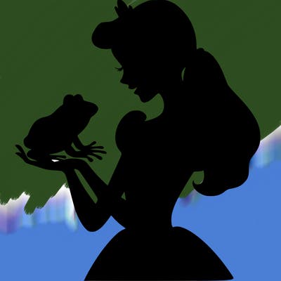 a shadow of a princess holding a frog realistic