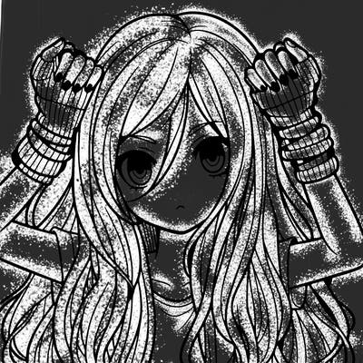 long haired girl with fingerless gloves