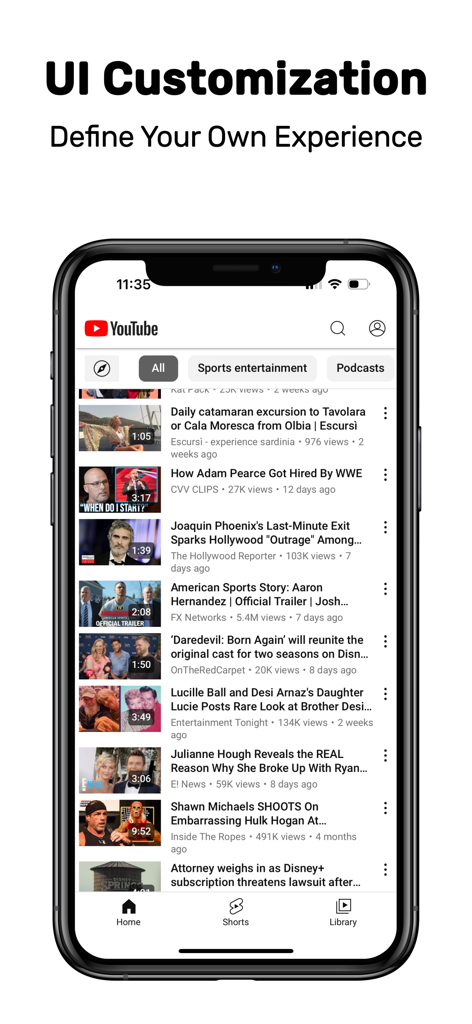 Screenshot of Viddle app showcasing UI customization with a video feed on a mobile device.