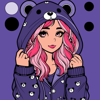 realistic girl in a animal pjs hoodie