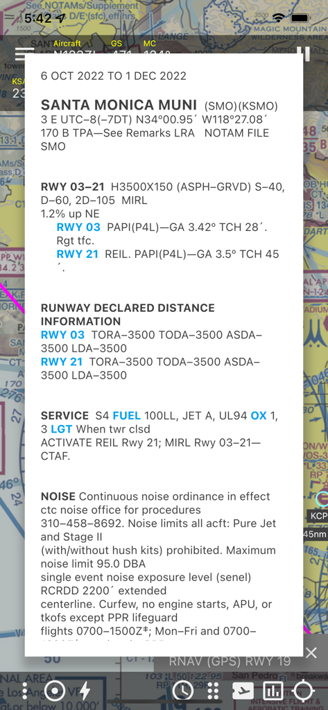 ZuluLog Pilot Logbook and EFB - Screen showing Santa Monica Municipal airport information in ZuluLog.