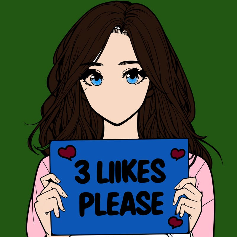 a realistic girl having a sign saying 3 likes please