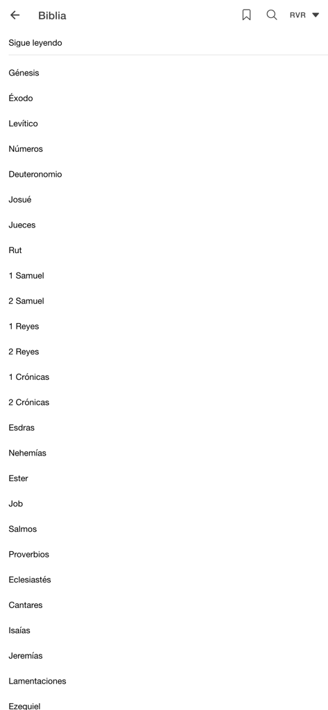 Liste der Bücher der App Biblia Reina Valera 1960