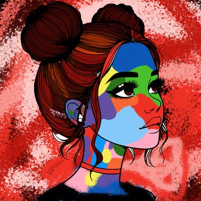 realistic girl with buns on the top of her head