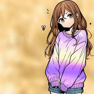 manga teen girl  in a sweater and baggy pants