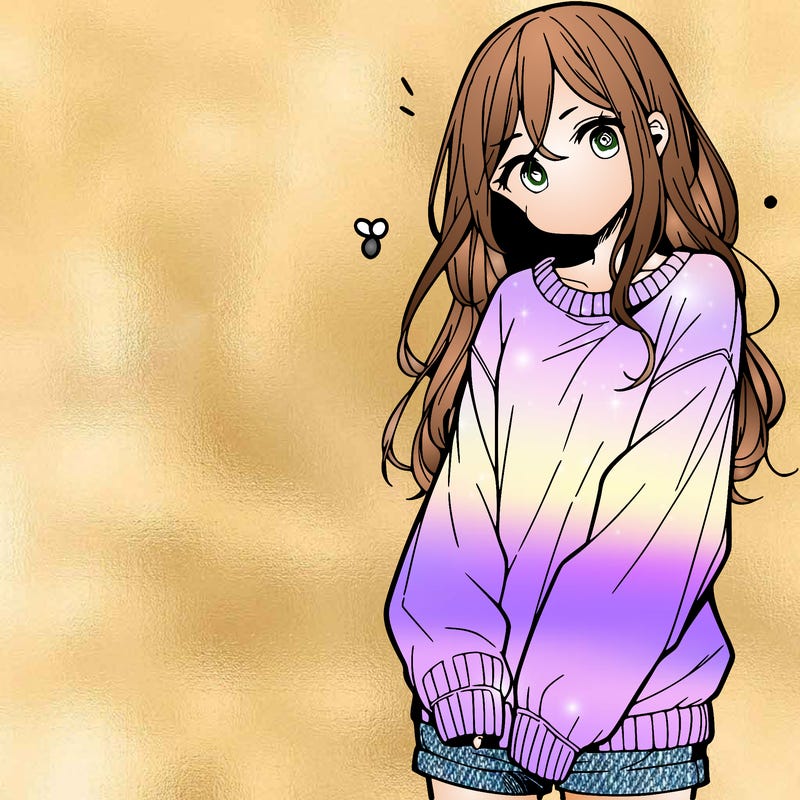manga teen girl  in a sweater and baggy pants