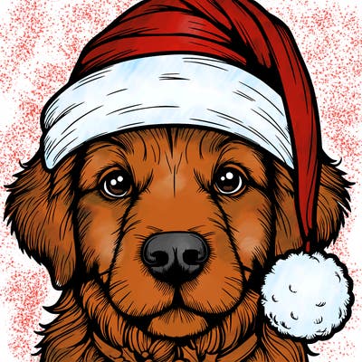 realistic dog with a christmas hat