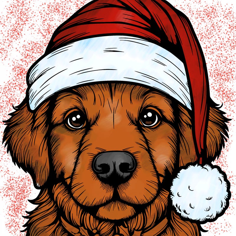 realistic dog with a christmas hat