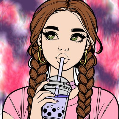 realistic girl with braided hair drinking boba