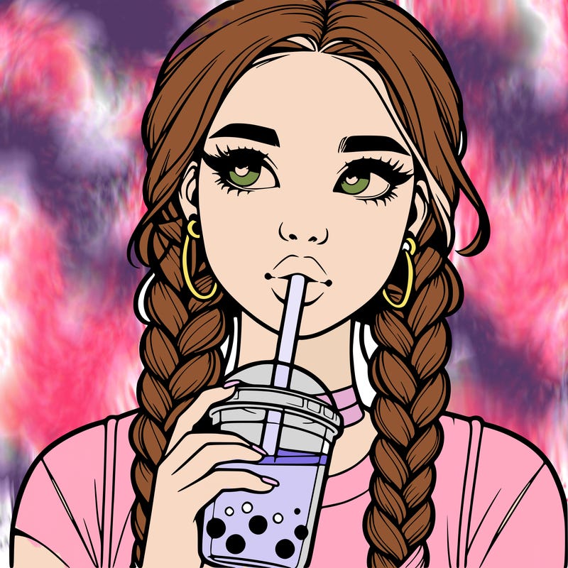 realistic girl with braided hair drinking boba