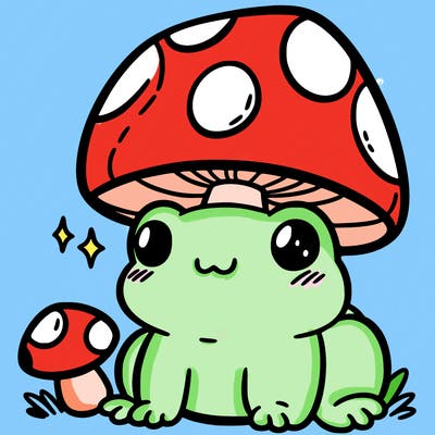 a cute frog with a mushroom hat
