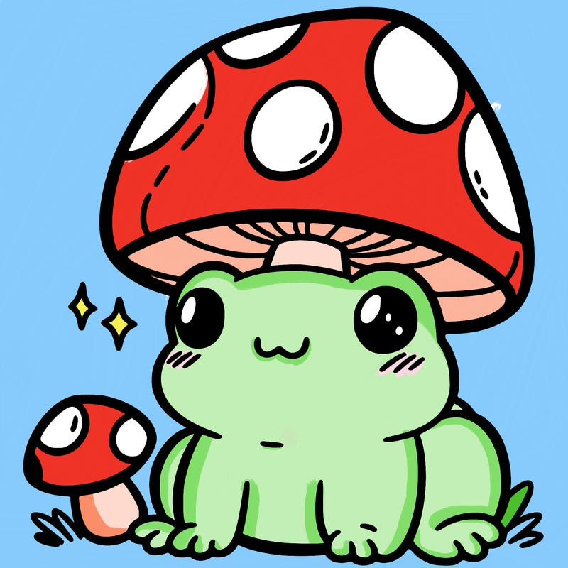 a cute frog with a mushroom hat