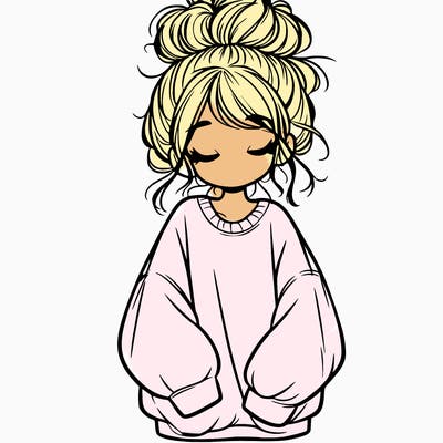 girl with baggy sweatshirt and messy bun