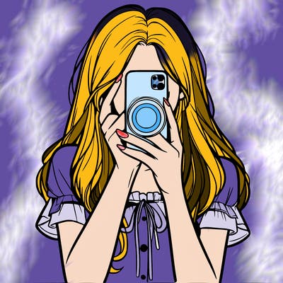 a realistic girl holding her phone taking pictures