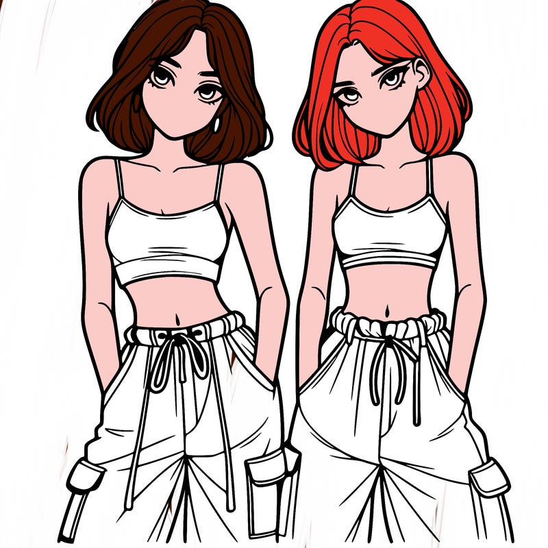 two girls with crop top with baggy pants