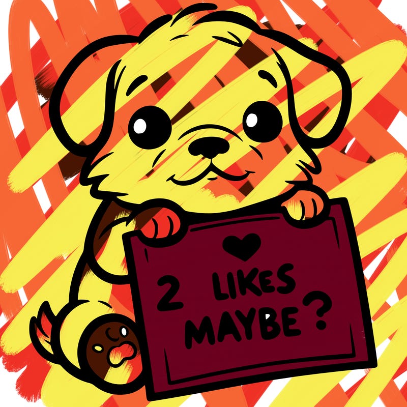 a puppy holding a sign that says 2 likes maybe?
