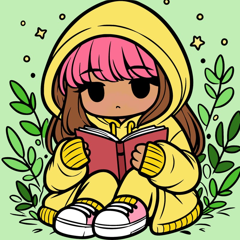 girl in oversized hoodie reading a book