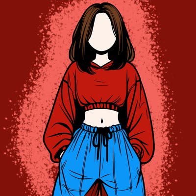 realistic girl faceless with baggy pants and a crop top