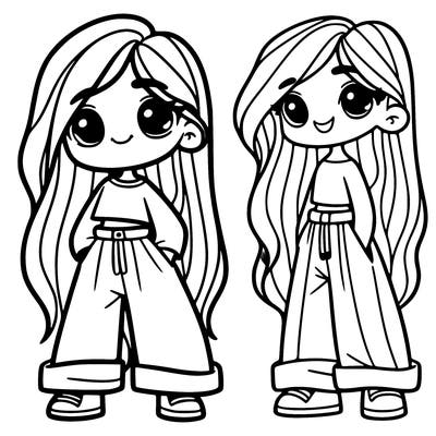 girl with long hair and baggy pants