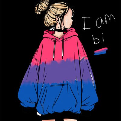 realistic girl with a oversized sweatshirt on and a bun