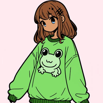 girl wearing frogging sweatshirt