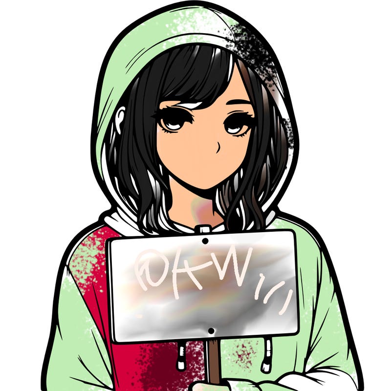 realistic girl with shoulder length hair wearing a hoodie holding a sign