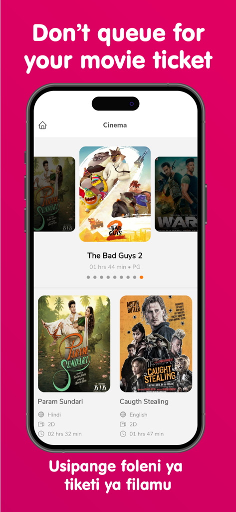 duka.direct - Duka direct mobile app screen showing cinema movie posters and ticket booking options