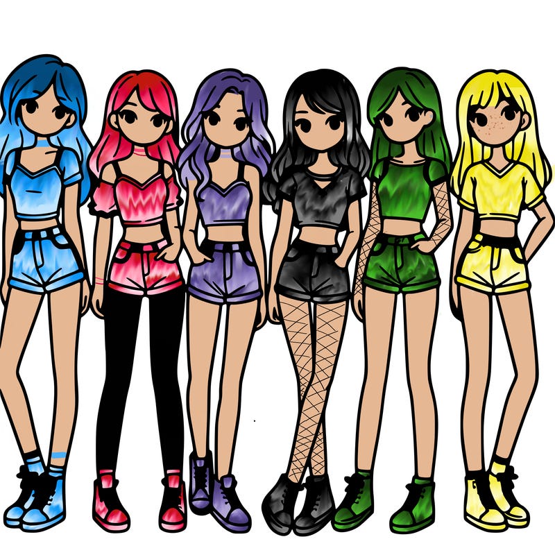a group of girls wearing crop tops and shorts