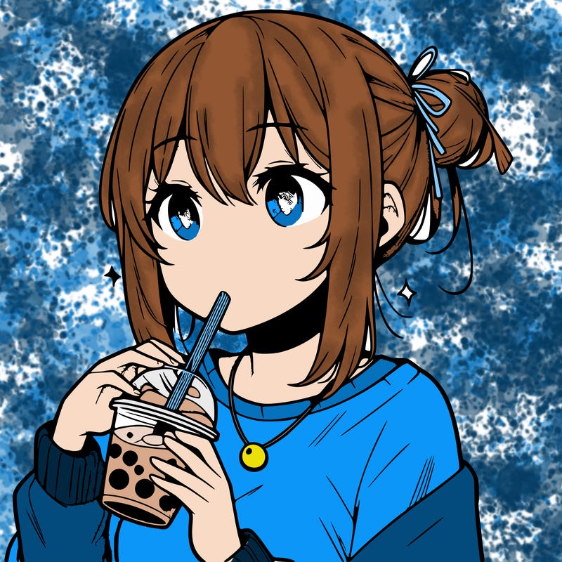 manga character drinking boba