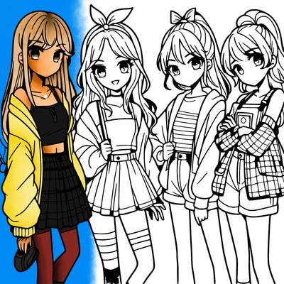 teen manga girls group of 4