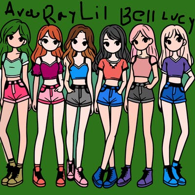 a group of girls wearing crop tops and shorts