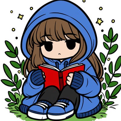 girl in oversized hoodie reading a book