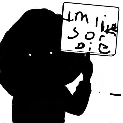 realistic girl holding up a sign