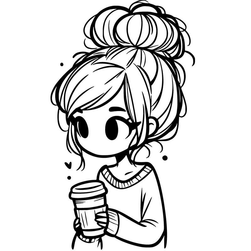 girl with messy bun and coffee
