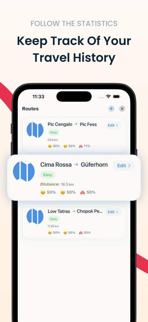 Find my Family Phone: Senti. - Uma lista de rotas de viagem concluídas e estatísticas de distância no aplicativo rastreador familiar Senti.