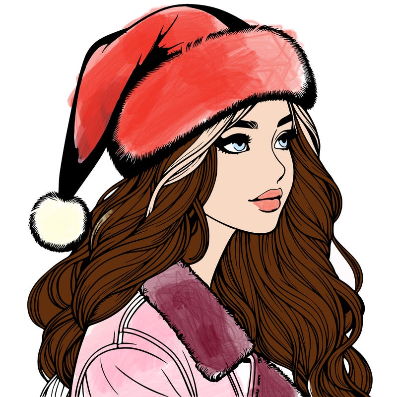 realistic girl in santa hat