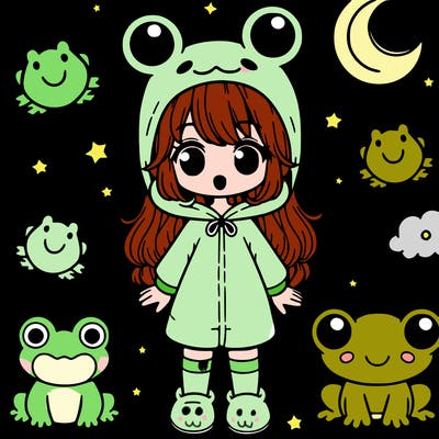 girl with cute frog pjama