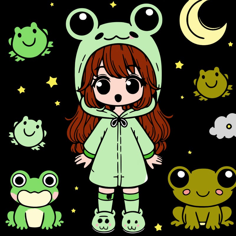 girl with cute frog pjama