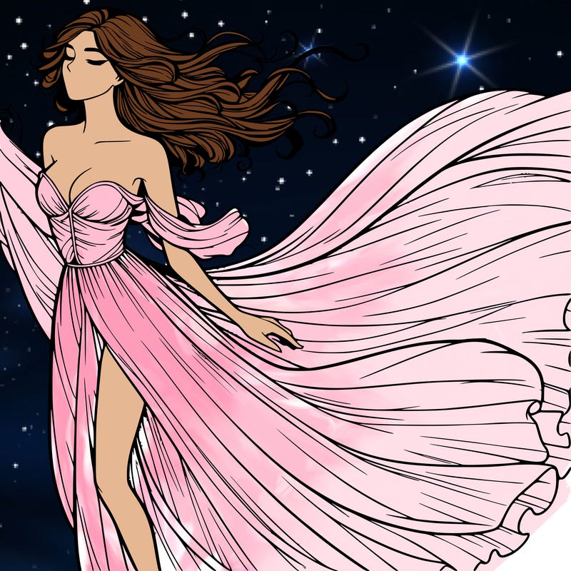 realistic woman in dress flowing the the wind