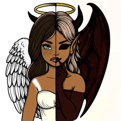 realistic angel half demon