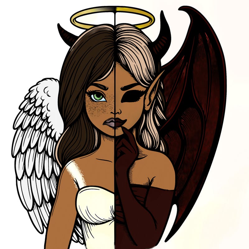 realistic angel half demon