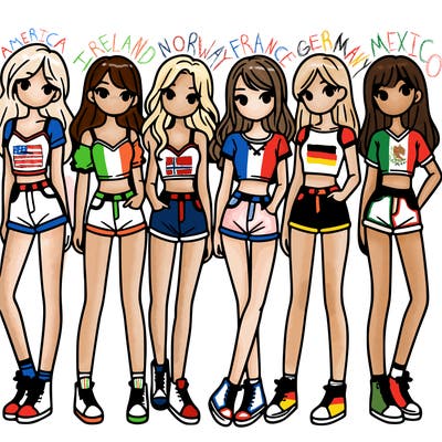 a group of girls wearing crop tops and shorts