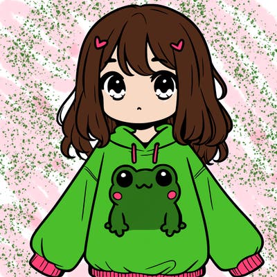 girl wearing frogging sweatshirt