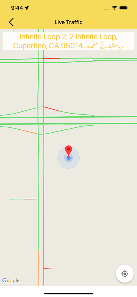 GPS navigation app showing live traffic conditions on a map in Cupertino