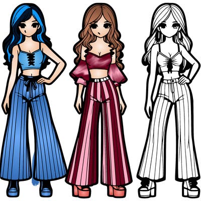 girls with flare pants and crop tops realistic