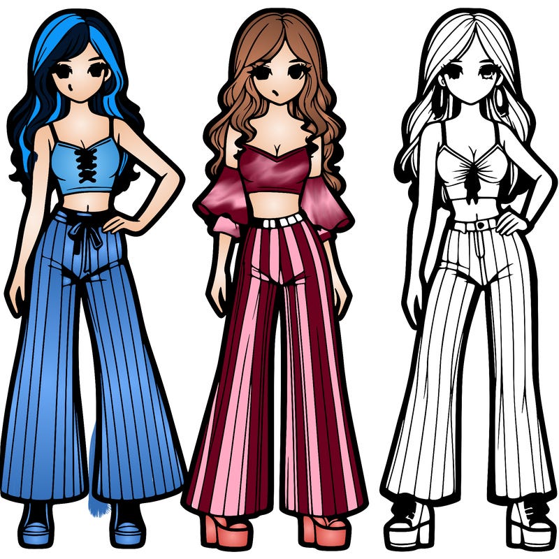 girls with flare pants and crop tops realistic