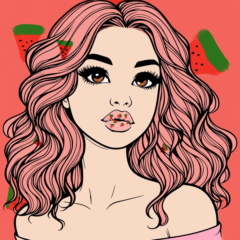 realistic girl with wavy hair and lips