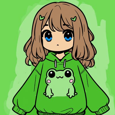 girl wearing frogging sweatshirt